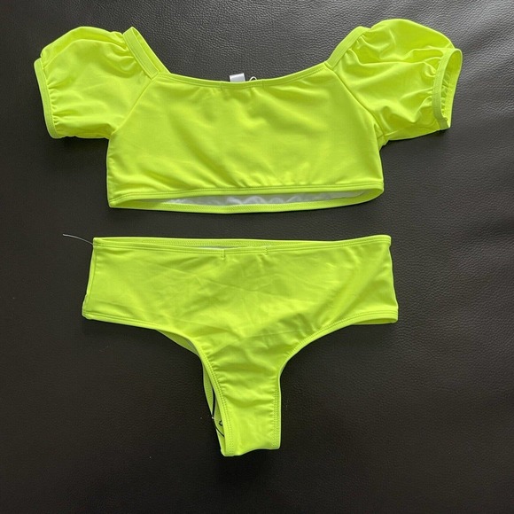 Stella Cove neon yellow 2 piece set swimsuit bikini size 16y covered shoulders - Picture 5 of 5